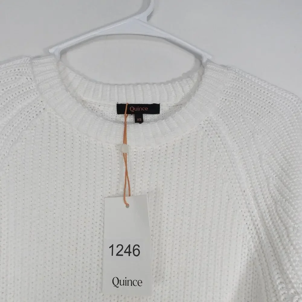 New Quince Women's XS Organic Cotton Fisherman Crew Sweater Ivory Cream Boho